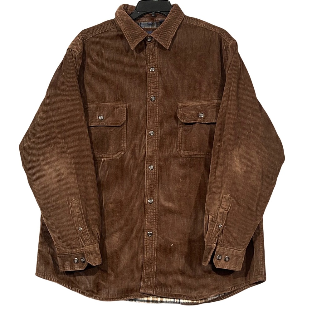 Club Room Mens XXL Brown Corduroy Flannel Lined Button Down Shirt Jacket